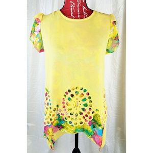 Provence Asymetrical Hem Cut Out Top Juniors Sz XL